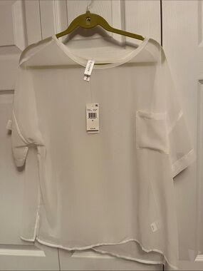 Macy's White Sheer Short-Sleeve Pocket Blouse